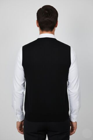 Erkek Düğmeli Yelek Cepli Çelik Örgü Klasik Kalıp 5212L BGL-ST04845 SİYAH - 2XL