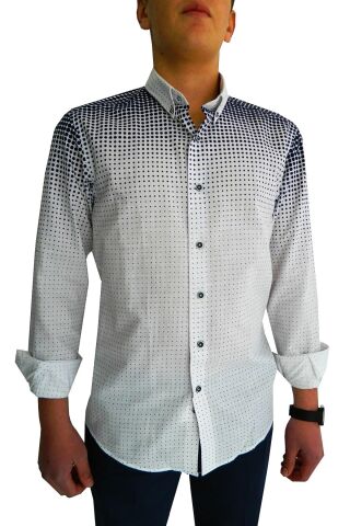 Erkek Silim Fit Puantiyeli Gömlek BGL-ST00992 MİNT-YEŞİLİ - S