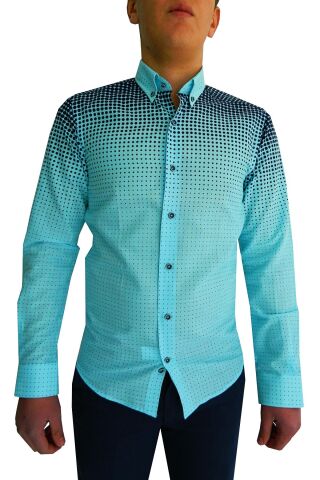 Erkek Silim Fit Puantiyeli Gömlek BGL-ST00992 MİNT-YEŞİLİ - S