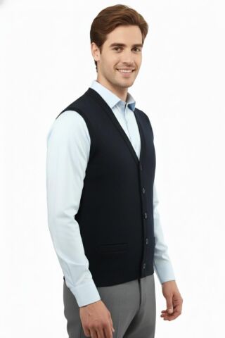 Erkek Düğmeli Yelek Cepli Çelik Örgü Klasik Kalıp 5200L BGL-ST04844