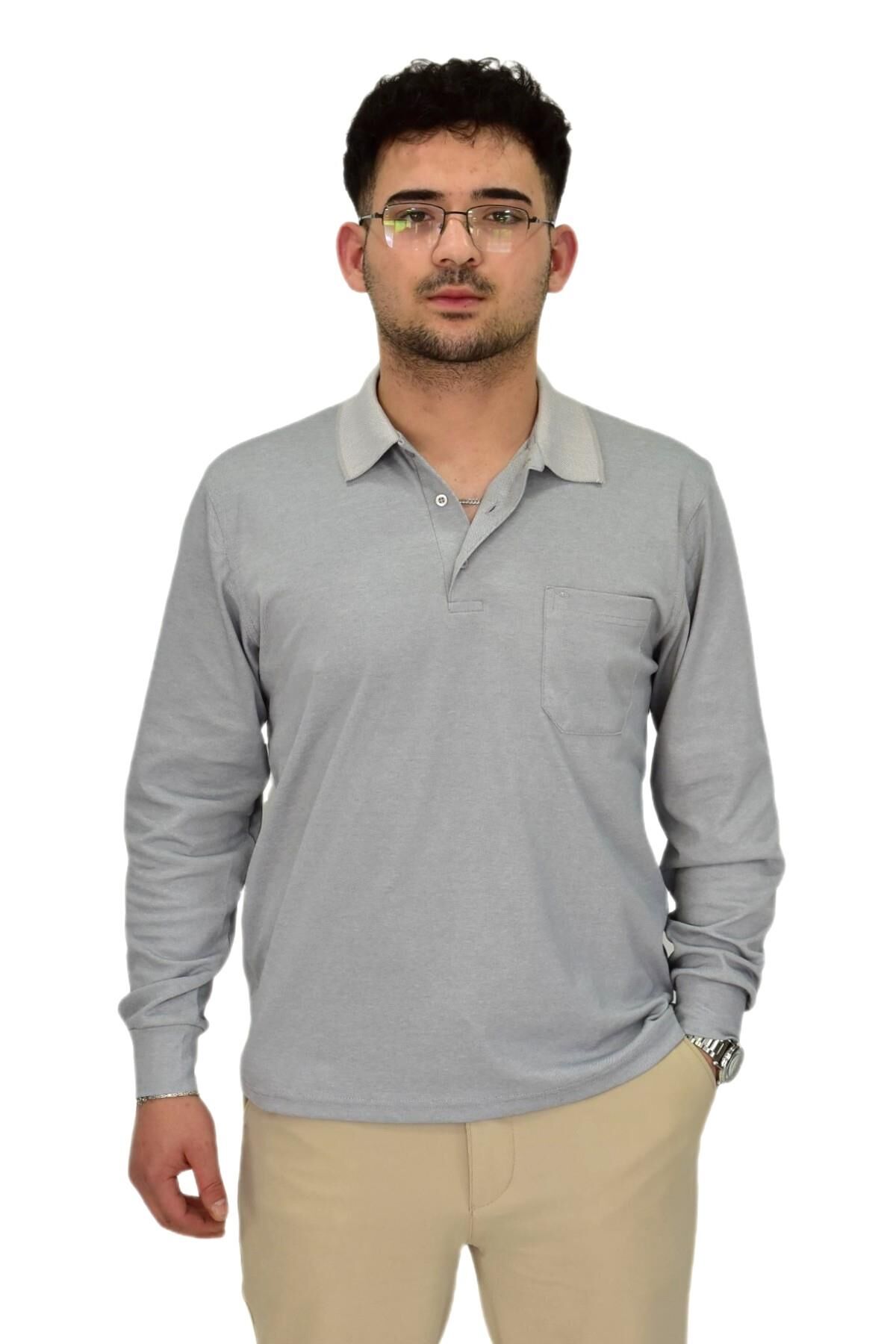 Erkek Mevsimlik Polo Yaka Sweatshirt 6830 BGL-ST04414 A.GRİ - 2XL