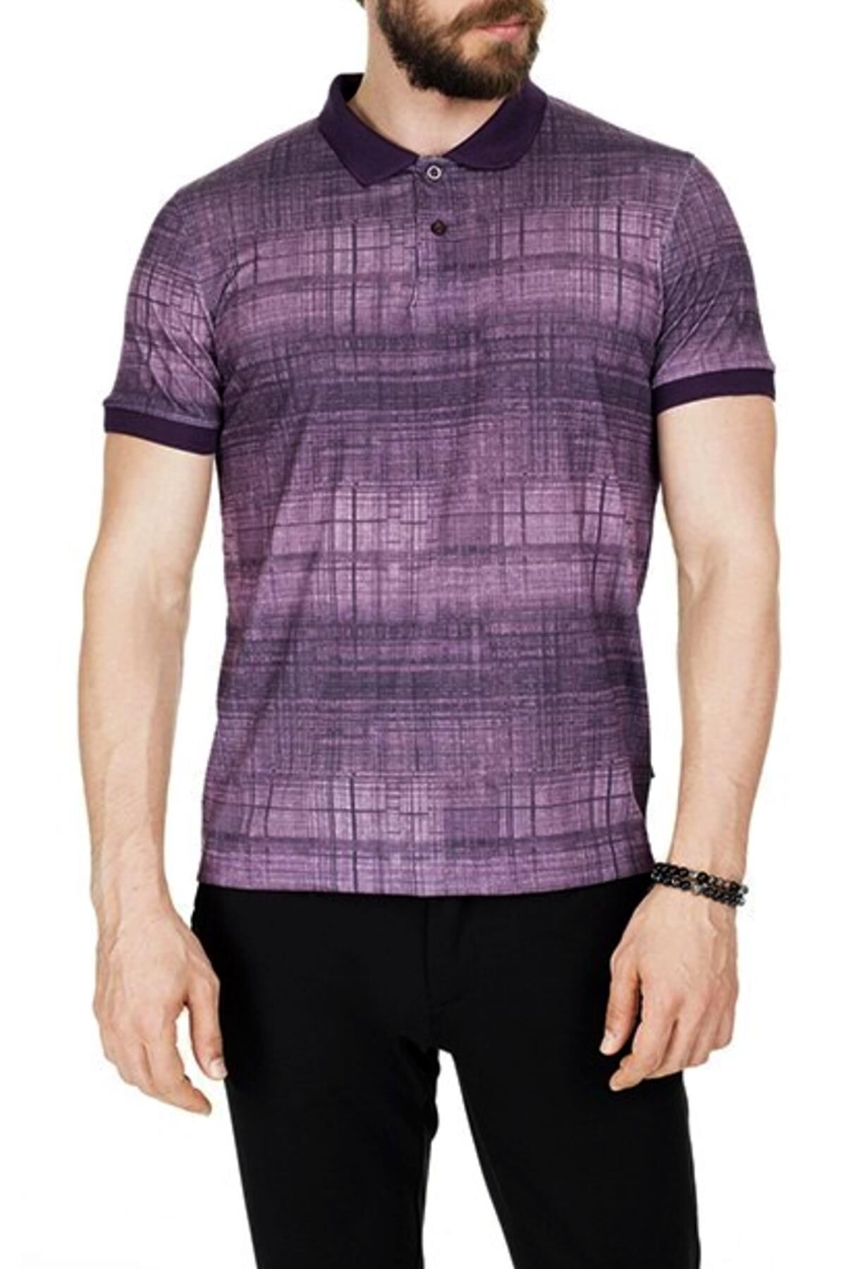 Erkek Polo Yaka Baskılı Tişört BGL-ST00530 MOR - L