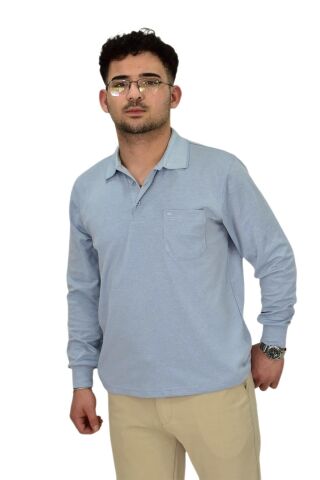 Erkek Mevsimlik Polo Yaka Sweatshirt 6830 BGL-ST04414 BUZ.MAVİ - L