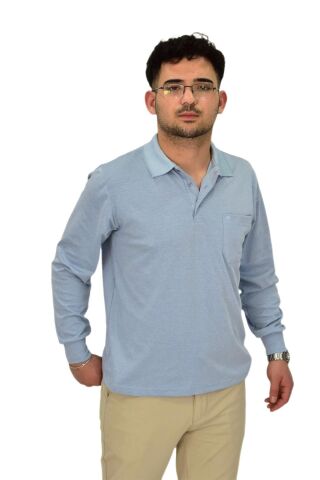 Erkek Mevsimlik Polo Yaka Sweatshirt 6830 BGL-ST04414 BUZ.MAVİ - L
