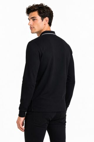 Erkek Mevsimlik Spor Polo V Yaka Sweatshırt BGL-ST05469 SİYAH - 3XL