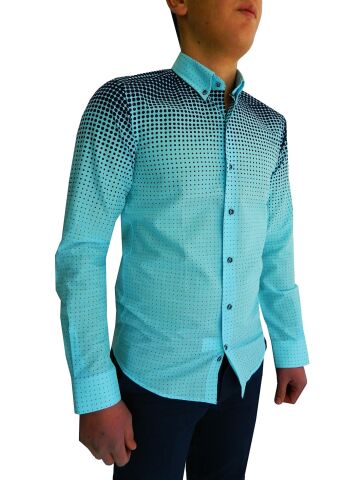 Erkek Silim Fit Puantiyeli Gömlek BGL-ST00992 MİNT-YEŞİLİ - S