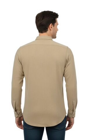 Erkek Kışlık Silim Fit Kaşkorse Dokuma Gömlek BGL-ST04935 TAŞ - S