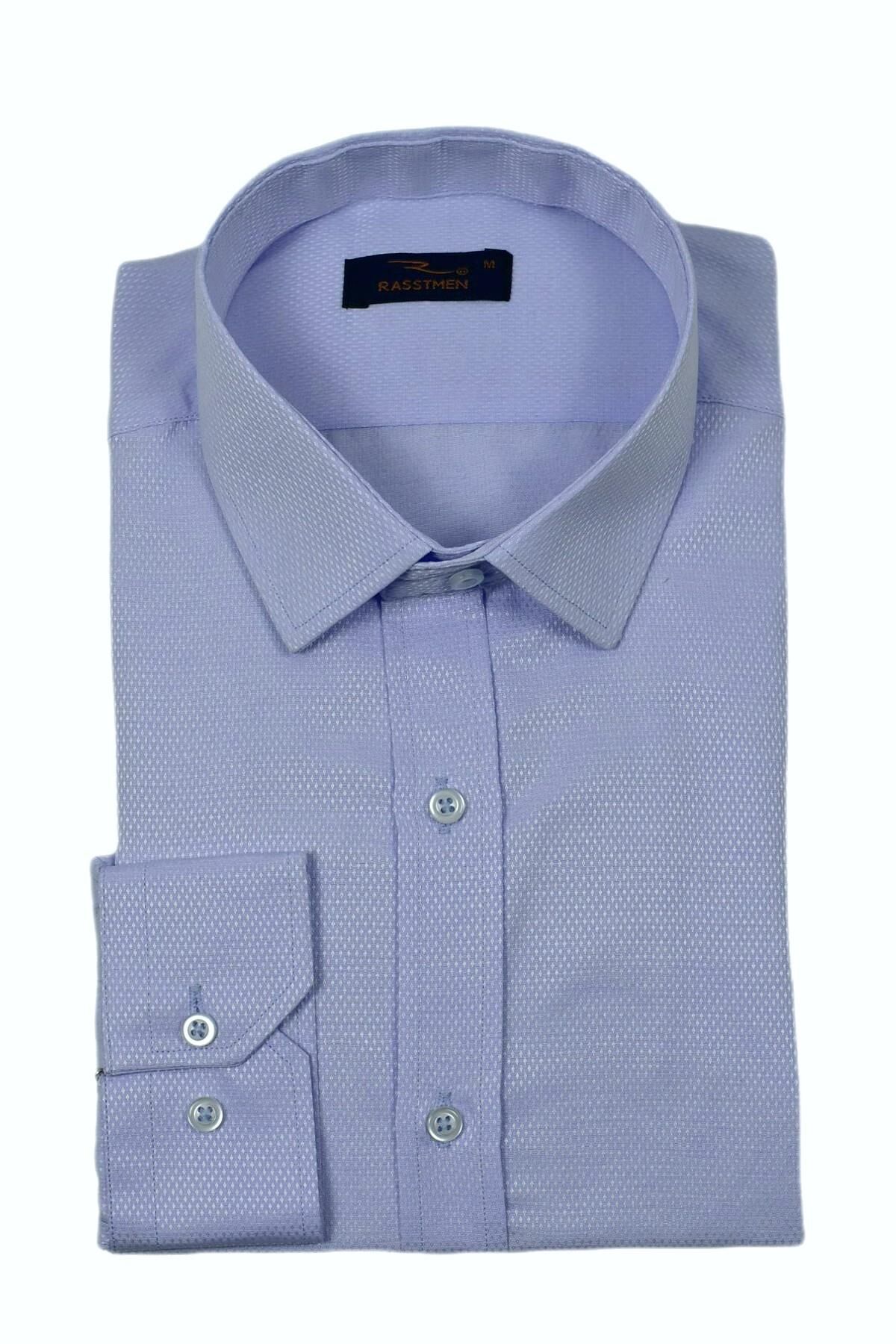 Erkek Silim Fit Uzun Kol Armürlü Gömlek BGL-ST03303 BUZ.MAVİ - XS
