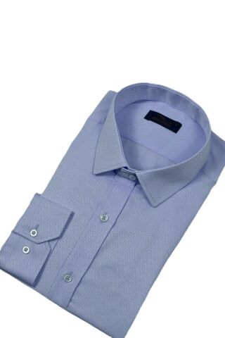 Erkek Silim Fit Uzun Kol Armürlü Gömlek BGL-ST03303 BUZ.MAVİ - XS