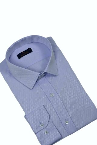 Erkek Silim Fit Uzun Kol Armürlü Gömlek BGL-ST03303 BUZ.MAVİ - XS