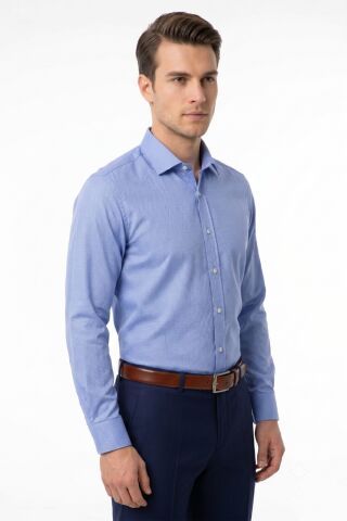 Erkek Slim Fitt Armürlü Uzun Kol Gömlek 2413 BGL-ST05504 MAVİ - XL