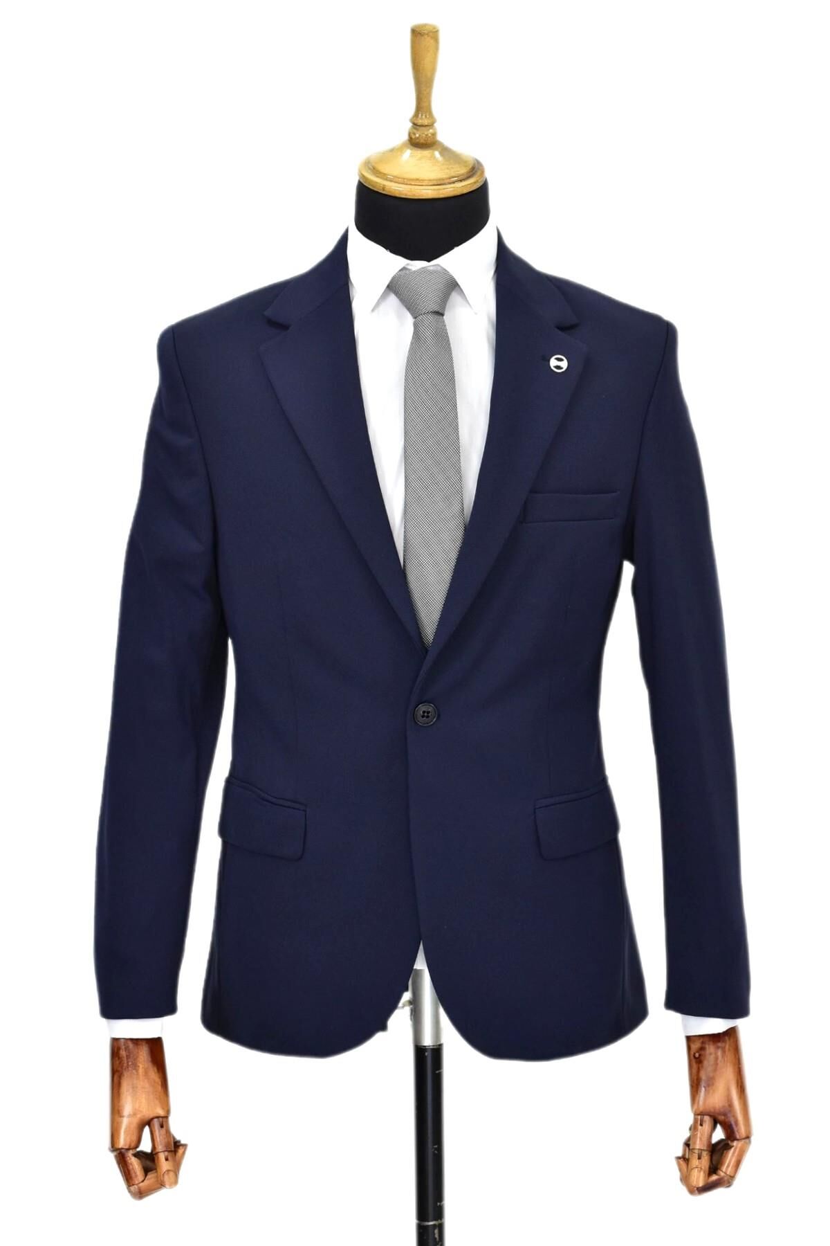 Erkek Lacivert Tek Spor Ceket Çift Yırtmaçlı BGL-ST03974 LACİVERT - 46