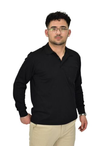 Erkek Mevsimlik Polo Yaka Sweatshirt 6830 BGL-ST04414 SİYAH - L
