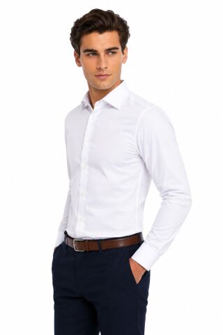 Erkek Slim Fitt Uzun Kol Terikoton Gömlek 2100 BGL-ST05525 BEYAZ - S