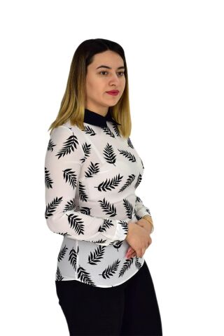 Kadın Krep Yaprak Bluz SM3018 SİYAH - 38
