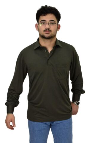 Erkek Gömlek Yaka Uzunkol Tişört T6063 BGL-ST04542 SİYAH - 2XL