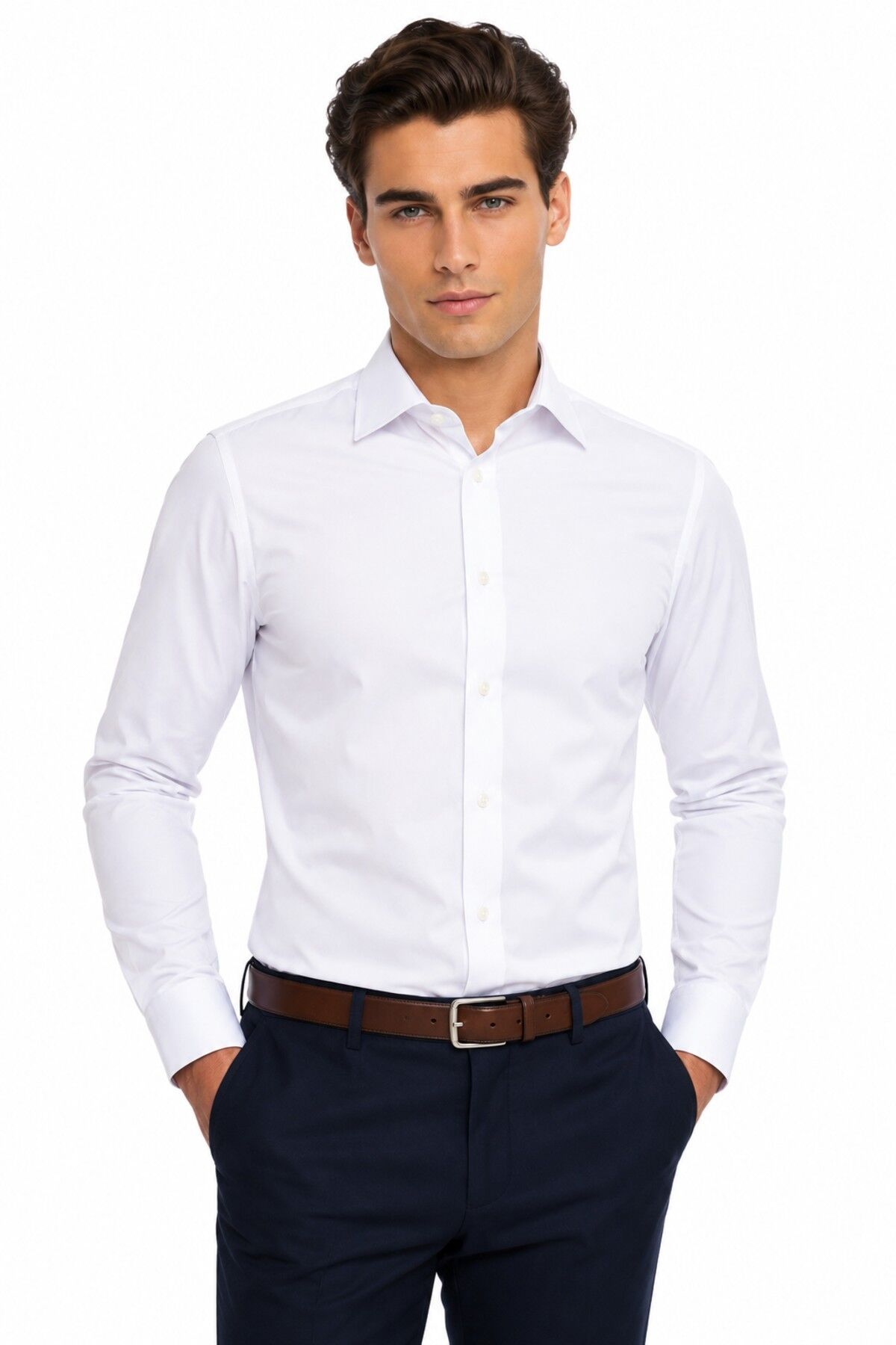 Erkek Slim Fitt Uzun Kol Terikoton Gömlek 2100 BGL-ST05525 BEYAZ - XL
