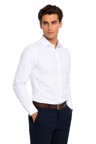 Erkek Slim Fitt Uzun Kol Terikoton Gömlek 2100 BGL-ST05525 BEYAZ - XL
