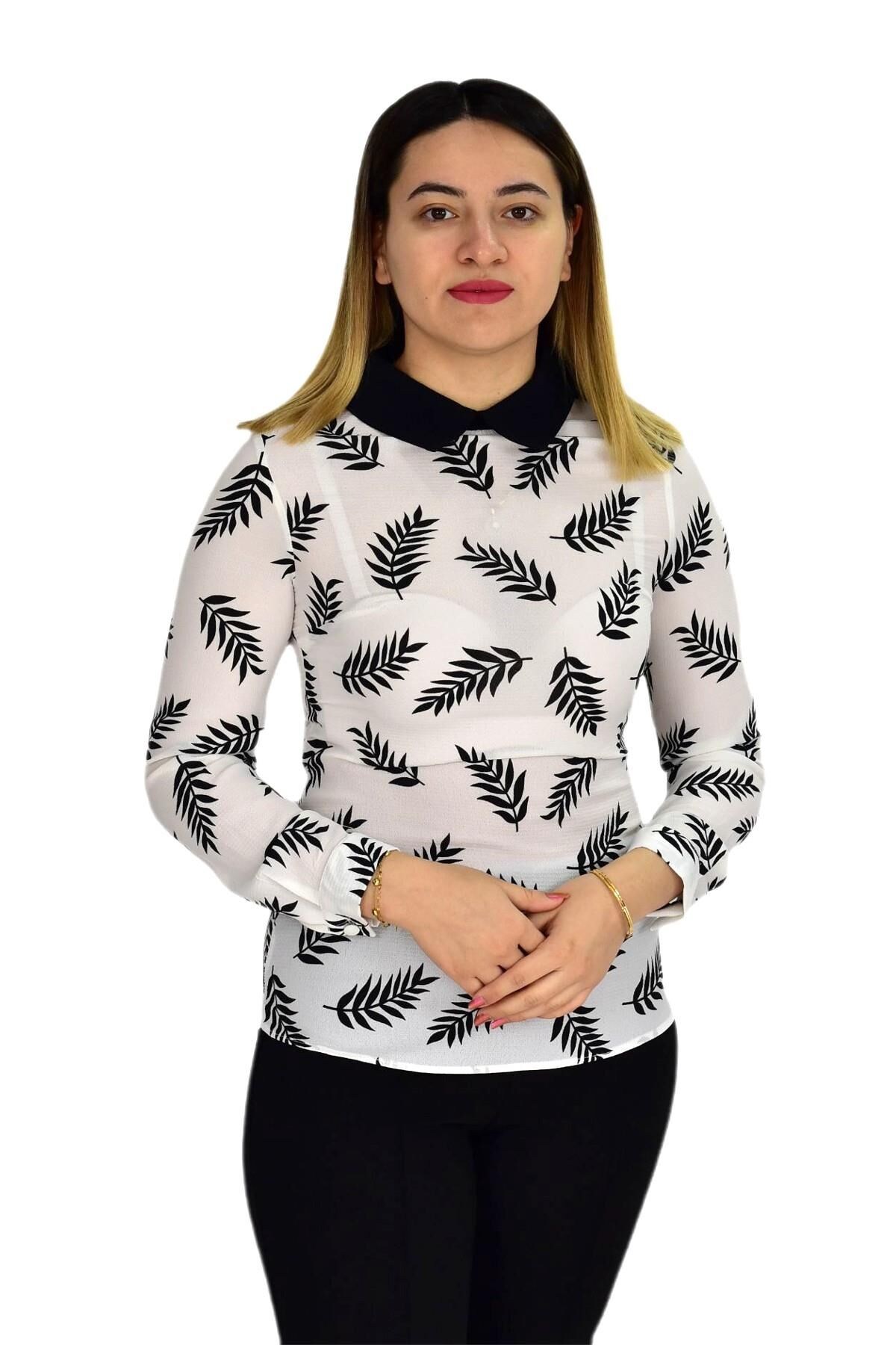 Kadın Krep Yaprak Bluz SM3018 KREM - 36