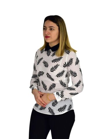 Kadın Krep Yaprak Bluz SM3018 KREM - 36