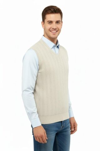 Erkek V Yaka Süveter Çelik Örgü Regular Kalıp 5209H BGL-ST04843