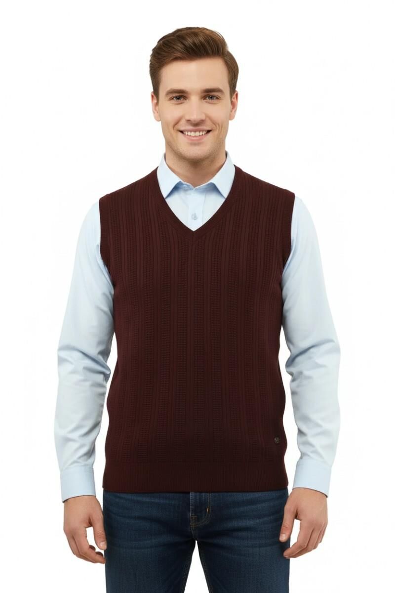 Erkek V Yaka Süveter Çelik Örgü Regular Kalıp 5209H BGL-ST04843 BORDO - M