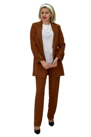 Kadın Ceket Pantolon Bluz 3 Lü Takım BGL-ST03808 TABA - 38