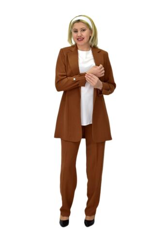 Kadın Ceket Pantolon Bluz 3 Lü Takım BGL-ST03808 TABA - 38