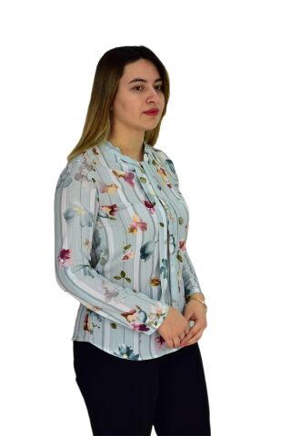Kadın Yeşil Desenli Bluz BGL-ST00592 MİNT-YEŞİLİ - 40