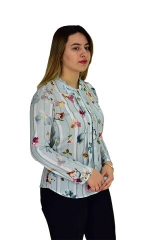 Kadın Yeşil Desenli Bluz BGL-ST00592