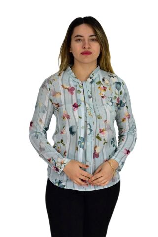 Kadın Yeşil Desenli Bluz BGL-ST00592 MİNT-YEŞİLİ - 40