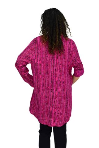 Kadın Çizğili Kol Kıvırmalı Tunik BGL-ST02106 FUŞYA - L
