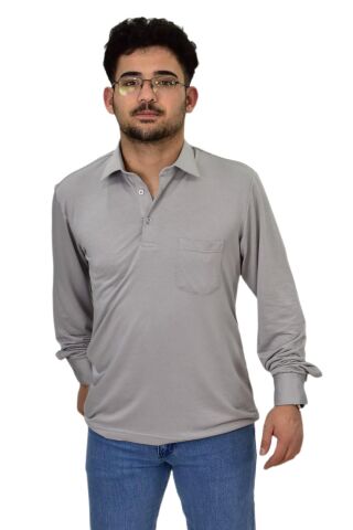 Erkek Gömlek Yaka Uzunkol Tişört T6063 BGL-ST04542 GRİ - L