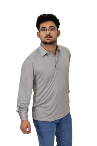 Erkek Gömlek Yaka Uzunkol Tişört T6063 BGL-ST04542 GRİ - L