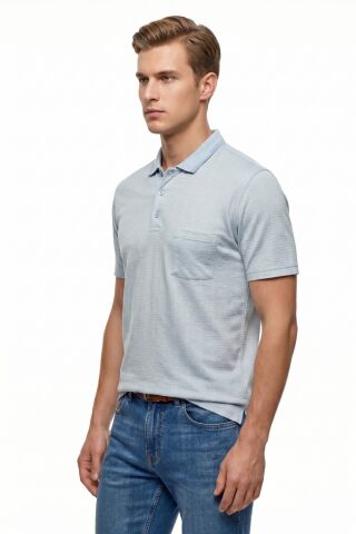 Erkek Polo Yaka Kısa Kollu Cepli Tişört Klasik Kalıp 5302 BGL-ST05534 MAVİ - 2XL