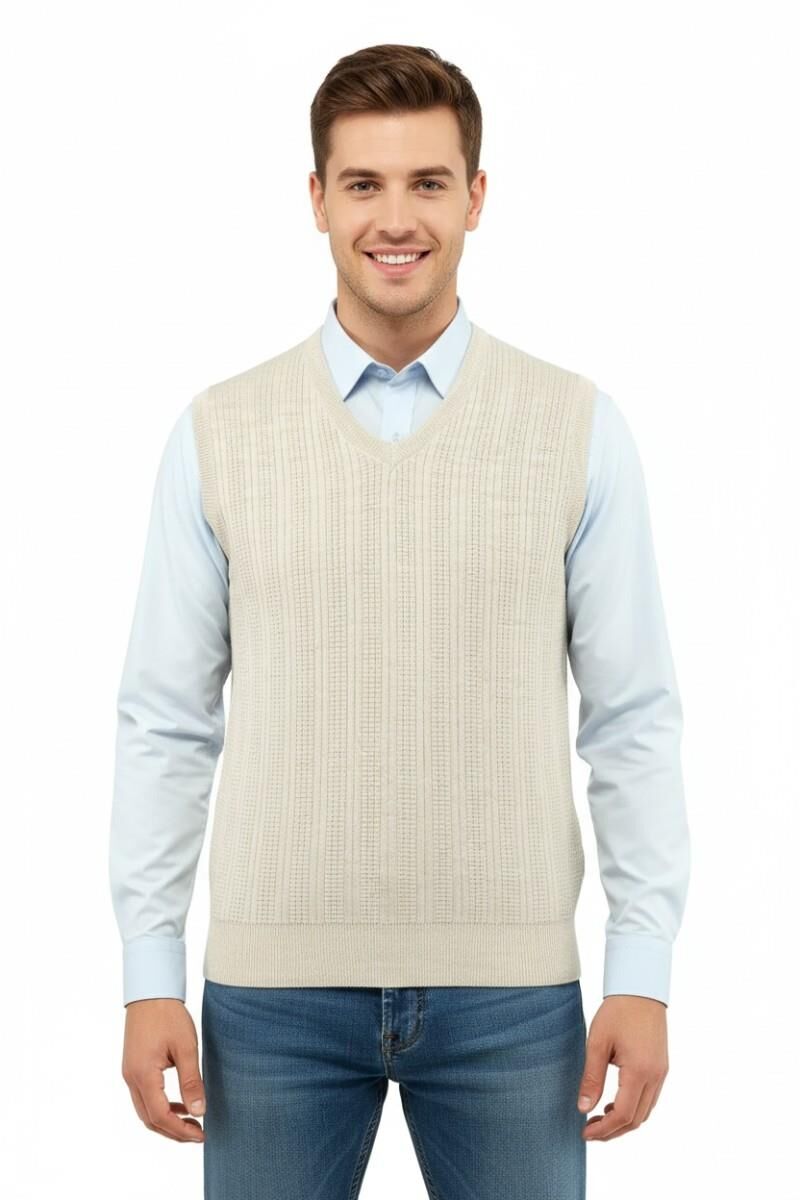 Erkek V Yaka Süveter Çelik Örgü Regular Kalıp 5209H BGL-ST04843 TAŞ - L