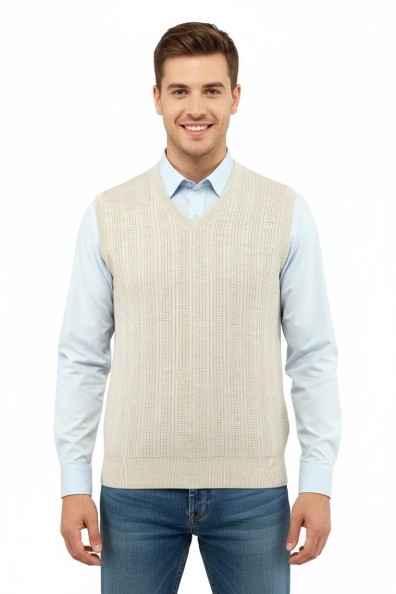 Erkek V Yaka Süveter Çelik Örgü Regular Kalıp 5209H BGL-ST04843 TAŞ - XL