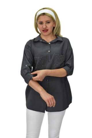 Kadın Cep Taşlı Ayrobin Gömlek BGL-ST03699 YEŞİL - 40