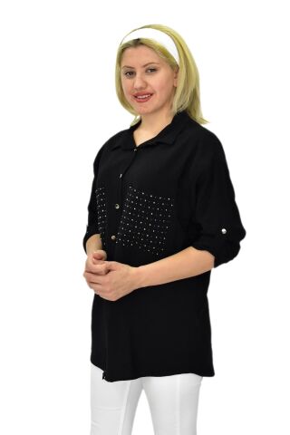 Kadın Cep Taşlı Ayrobin Gömlek BGL-ST03699 SİYAH - 38