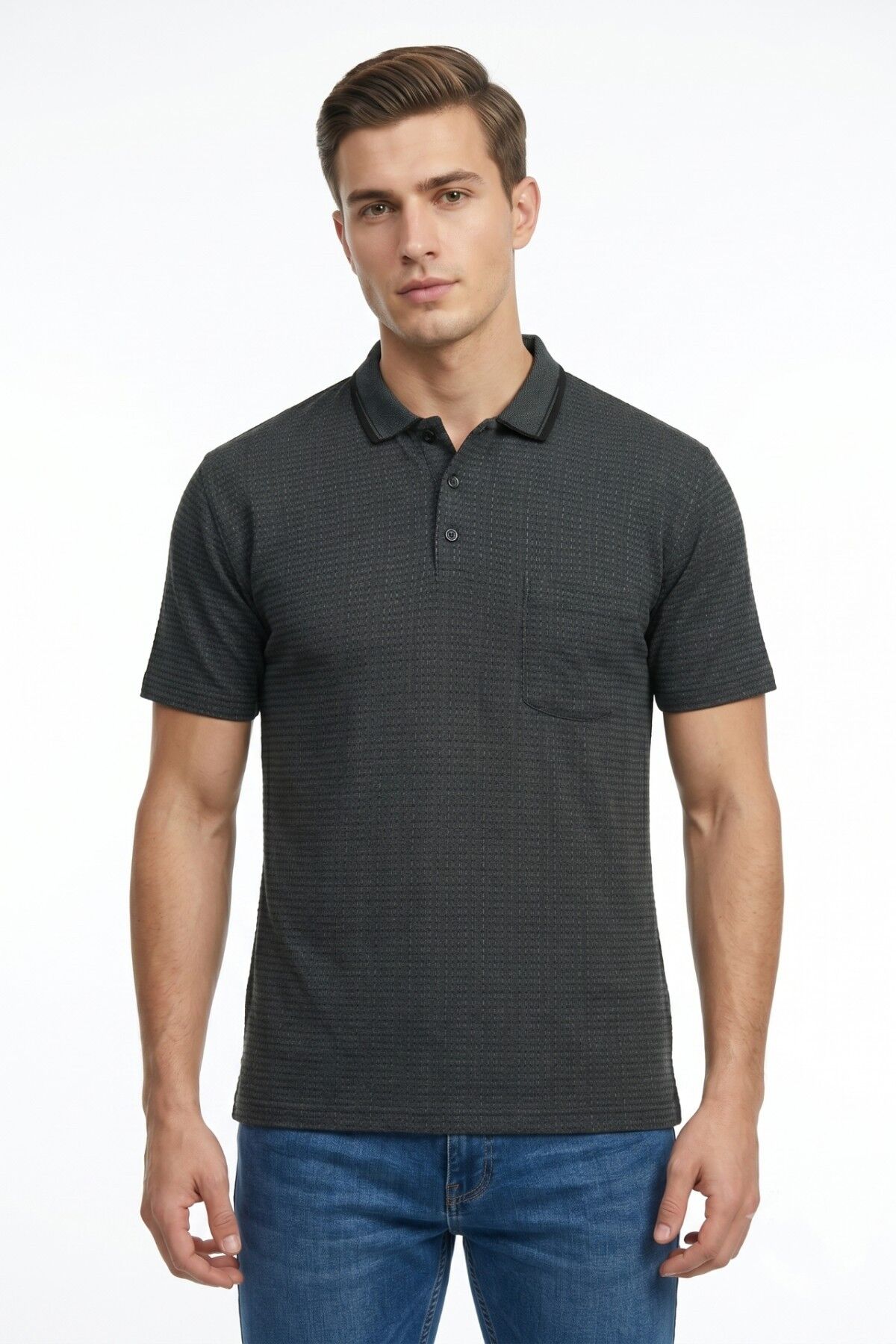 Erkek Polo Yaka Kısa Kollu Cepli Tişört Klasik Kalıp 5302 BGL-ST05534 SİYAH - 2XL