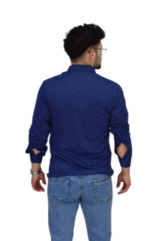 Erkek Gömlek Yaka Uzunkol Tişört T6063 BGL-ST04542 İNDİGO - M