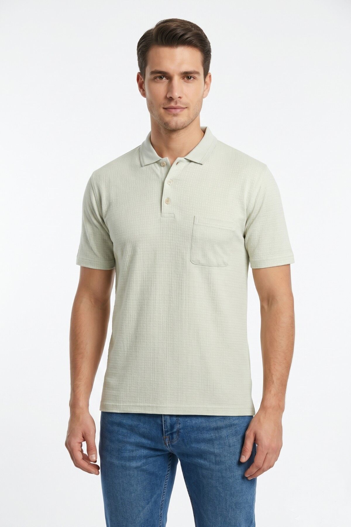 Erkek Polo Yaka Kısa Kollu Cepli Tişört Klasik Kalıp 5302 BGL-ST05534 TAŞ - 2XL