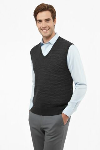 Erkek V Yaka Süveter Çelik Örgü Regular Kalıp 5201H BGL-ST04842 ANTRASİT - 2XL