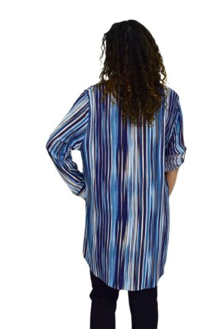 Kadın Mavi Çizğili Kol Kıvırmalı Tunik BGL-ST02105 MAVİ - S
