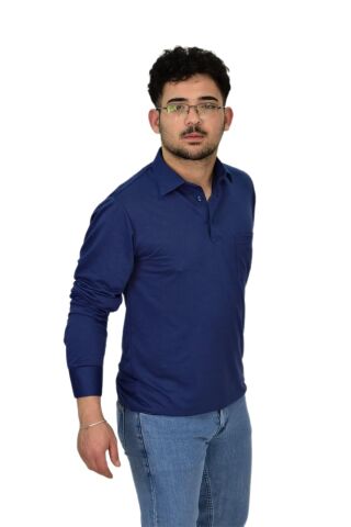 Erkek Gömlek Yaka Uzunkol Tişört T6063 BGL-ST04542 İNDİGO - L