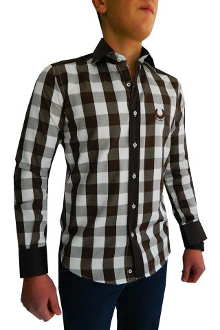 Erkek Silim Fit Dirsek Yamalı Ekose Gömlek ARI1472