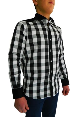 Erkek Silim Fit Dirsek Yamalı Ekose Gömlek ARI1472