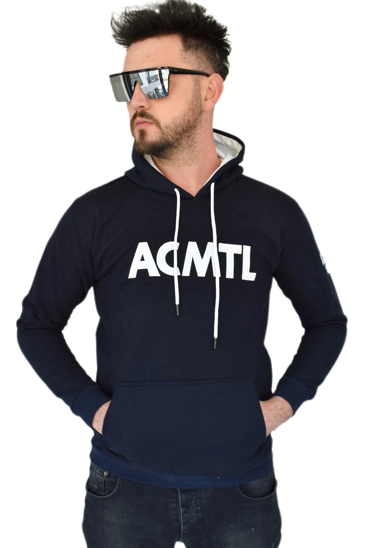 Erkek Lacivert Kapüşonlu Sweatshirt  ACMTL BGL-ST02360 LACİVERT - XS