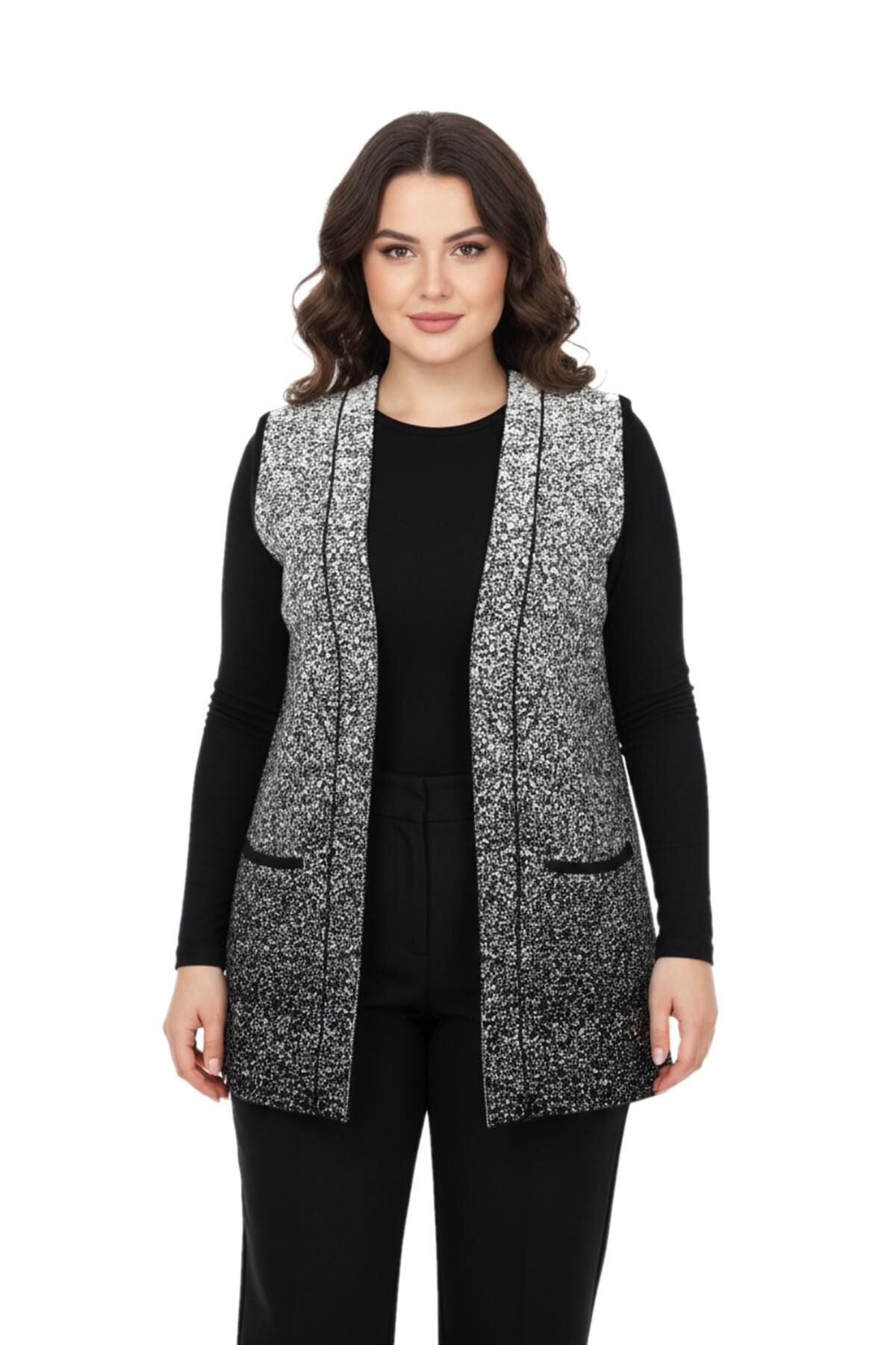 Kadın Anne Triko Yelek BGL-ST05063 KREM - 3XL