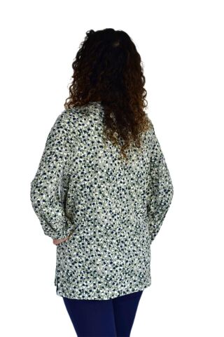 Kadın Ebruli Desen Baskılı Viscon Bluz BGL-ST04286 HAKİ - M